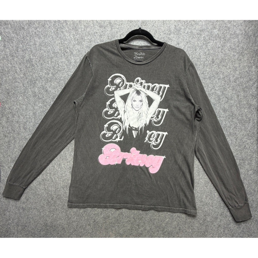 Britney Spears Graphic Long Sleeve T-Shirt Charcoal Gray Acid Wash Small
